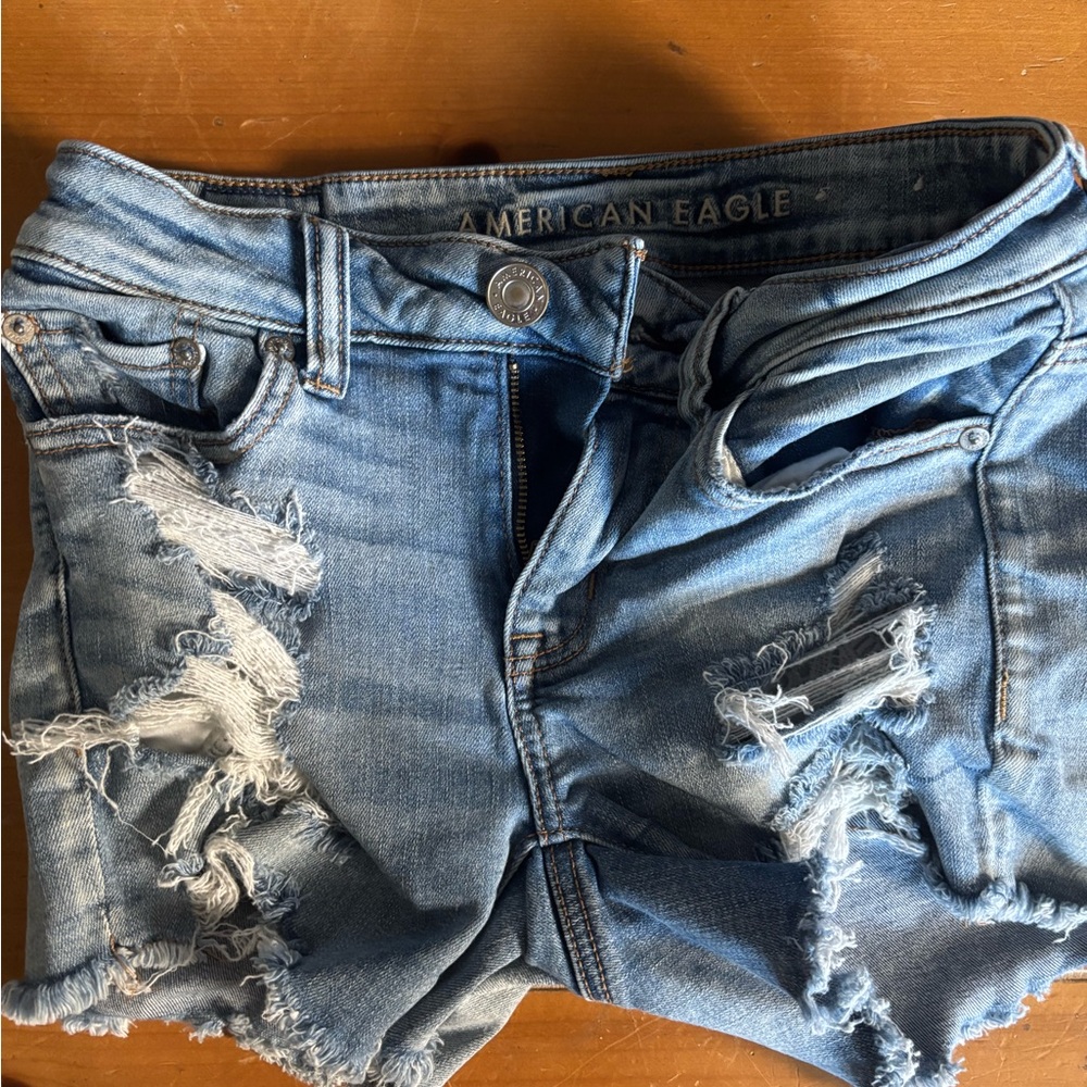 American Eagle Outfitters Light Blue Ripped Jean Shorts